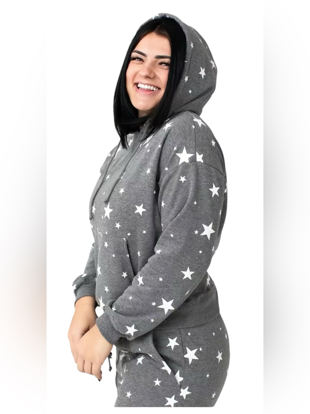 Savvi Cozy Grey Star Print Hoodie Jogger 2 Piece Set L